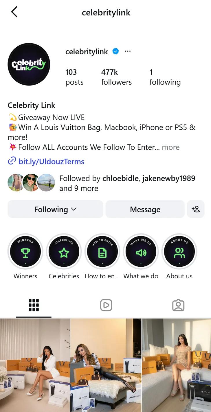 Celebrity Link Instagram profile