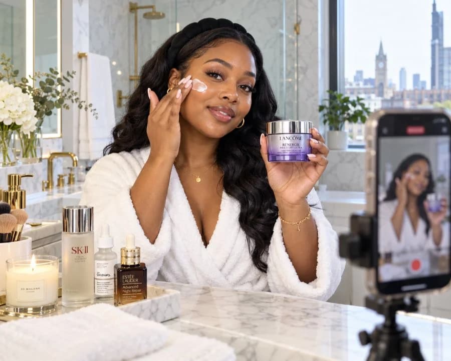 Beauty creator filming a skincare tutorial