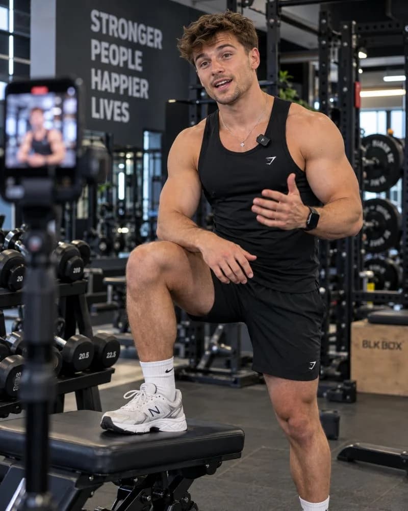 Fitness creator filming a gym tutorial